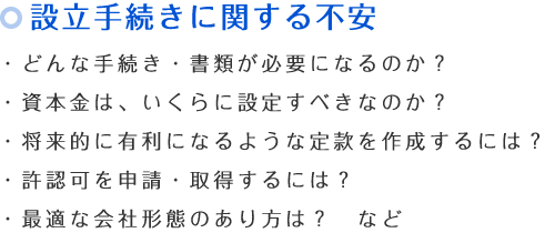 設立手続きに関する不安